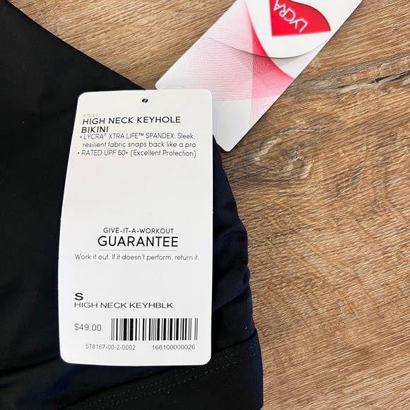 NWT Athleta High Neck Keyhole Bikini Top Black Size S UPF 50 Sport Swim Padded - Picture 3 of 4